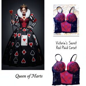Victoria Secret Halloween Costume Push-Up Corset Top Red Plaid: Queen of Hearts